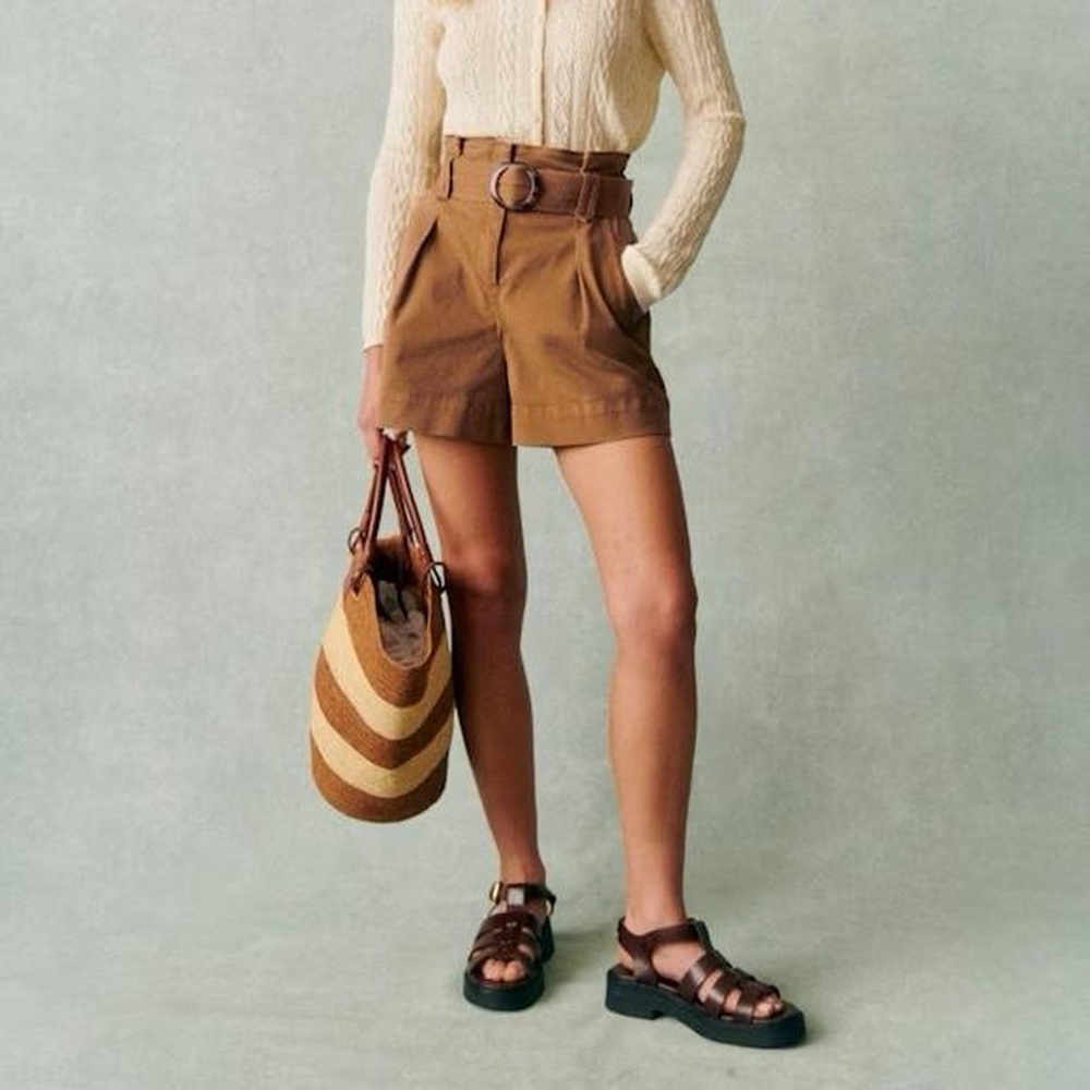 Sezane Rome New Shorts/ Brown High-Waisted Shorts